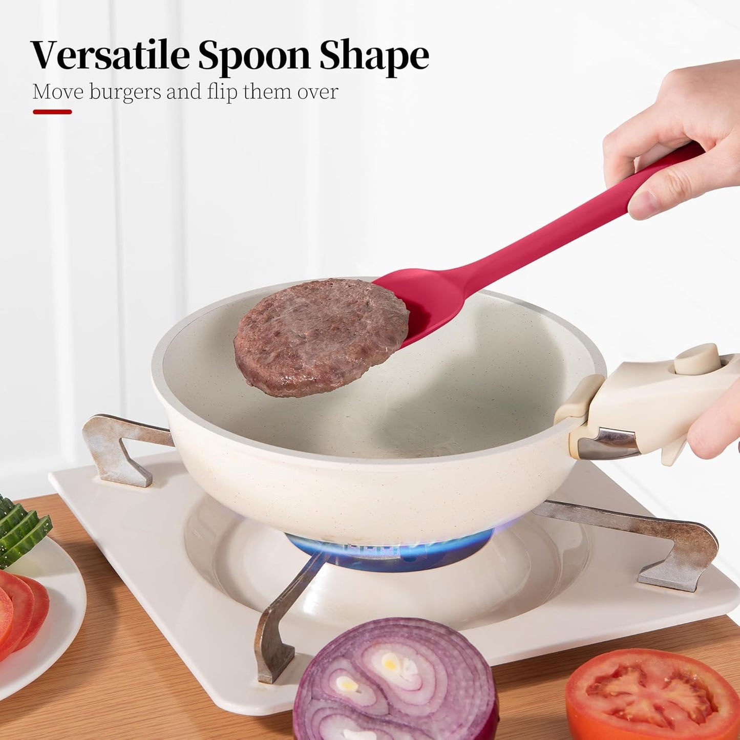 Silicone Flat Spoon Spatula Set, Luxiwise 600ºF Heat Resistant Kitchen Baking Scraper Cooking Spoonula Non-Stick BPA-Free Dishwasher Safe for Seamless Mixing Folding Scraping Serving (Black & Red)