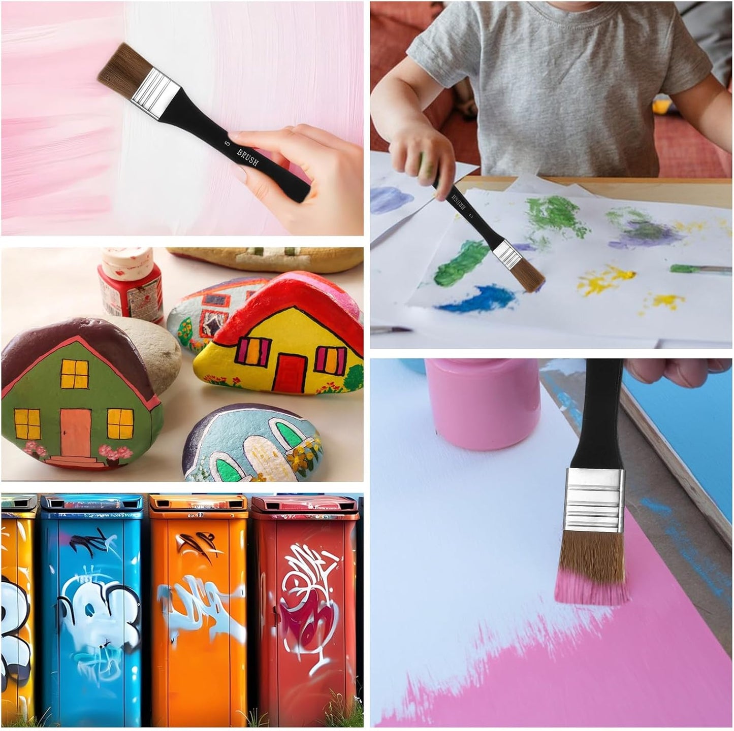 5Pcs Wide Flat Paint Brushes, Oil Art Brushes Set for Acrylic Painting Assorted Sizes Nylon Bristles Artist Paintbrush for Applying Gesso Acrylic Paint Oil Painting Watercolor