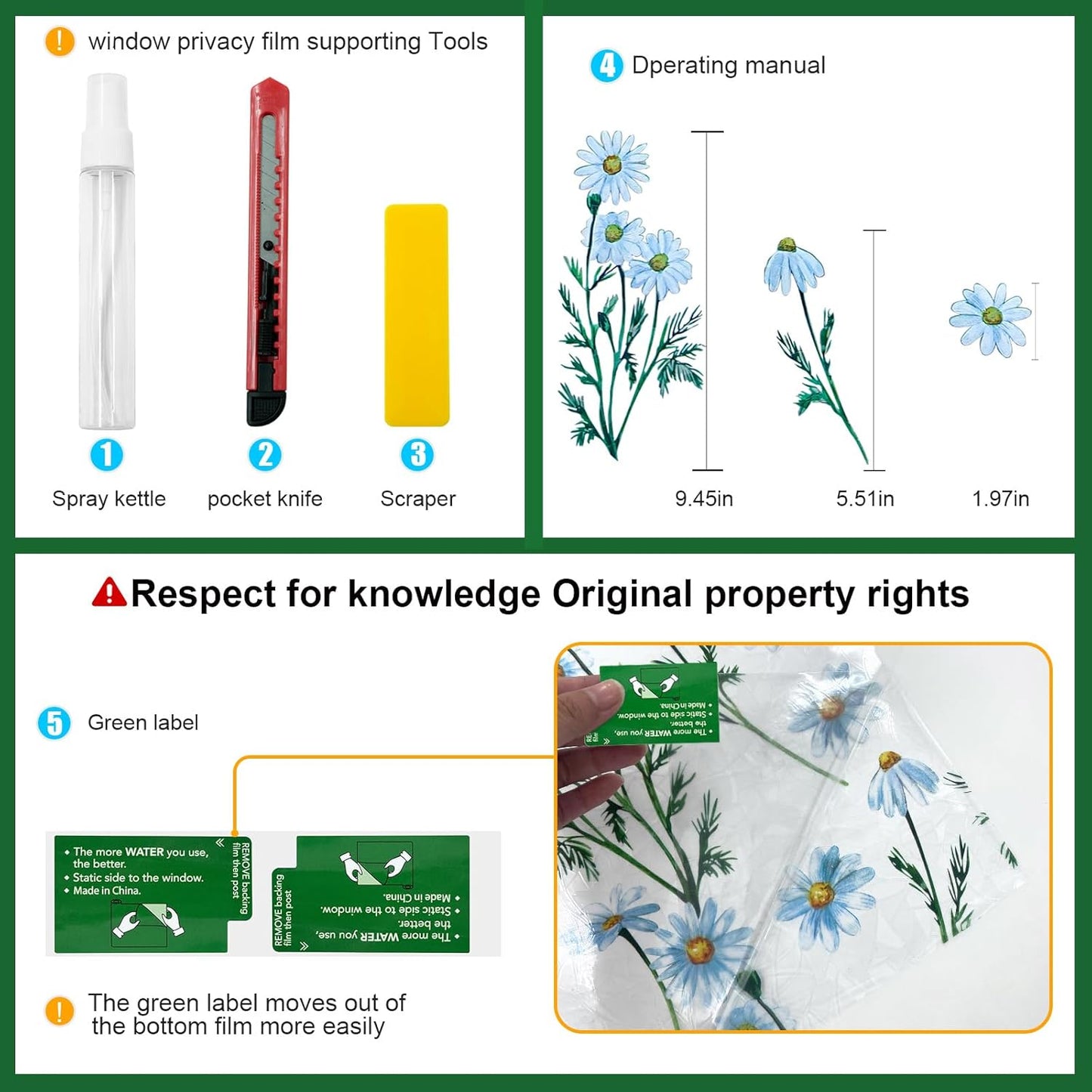 Window Privacy Film Stain Glass Window Film Rainbow Window Film Window clings Non-Adhesive Reusable Decorative for Room (Daisy Rainbow, 45.2 x 157.4 in)