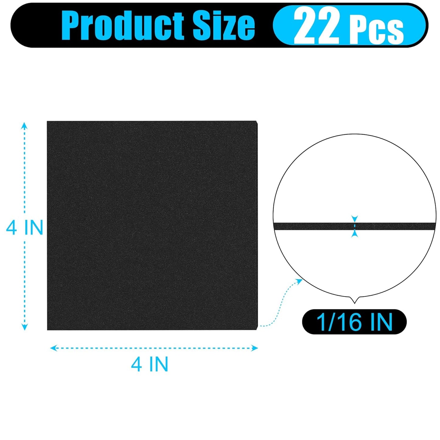 ToLanbbt 22 PCS Adhesive Foam Padding Sheets Closed Cell Neoprene Foam Sheet 1/16" Thick, 4" x 4" Self Stick Insulation Anti Vibration Pads Anti-Slip for Furniture, Cars, Speakers, DIY
