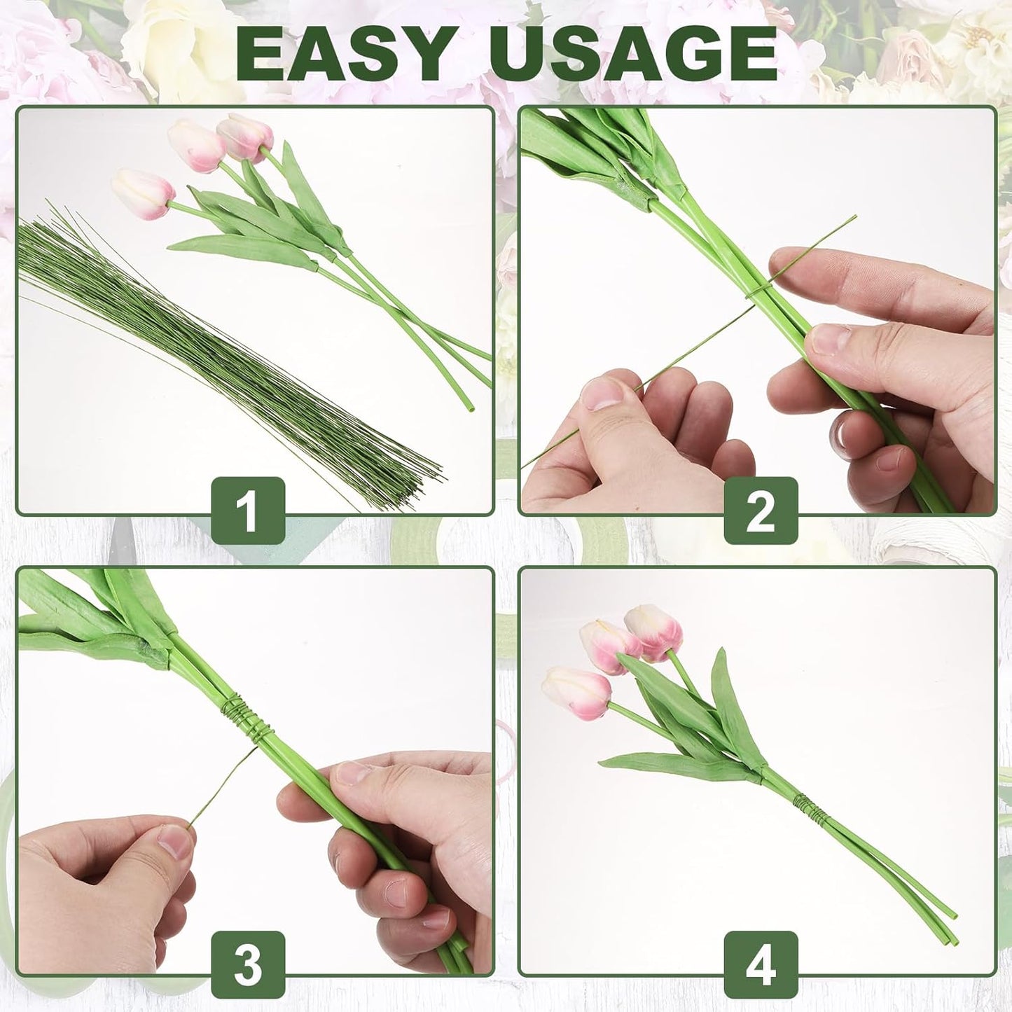 PATIKIL 32 Inch 22 Gauge Floral Stem Wire, 3 Pack/120 Pieces Bouquet Stem Paper Wrapped for DIY Crafts Flower Arrangements, Black