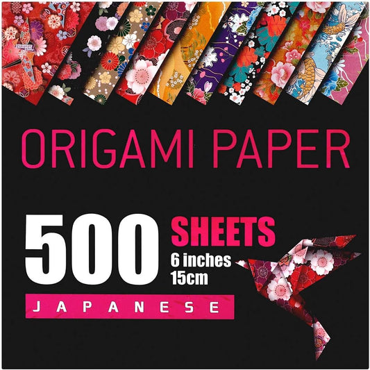 Japanese Washi Origami Paper 500 Sheets, 10 Vivid Colors, Colors Make Colorful and Easy Origami,6 Inch Square Sheet, for Kids & Adults, Papers, Arts and Crafts Projects (E-Book Included)