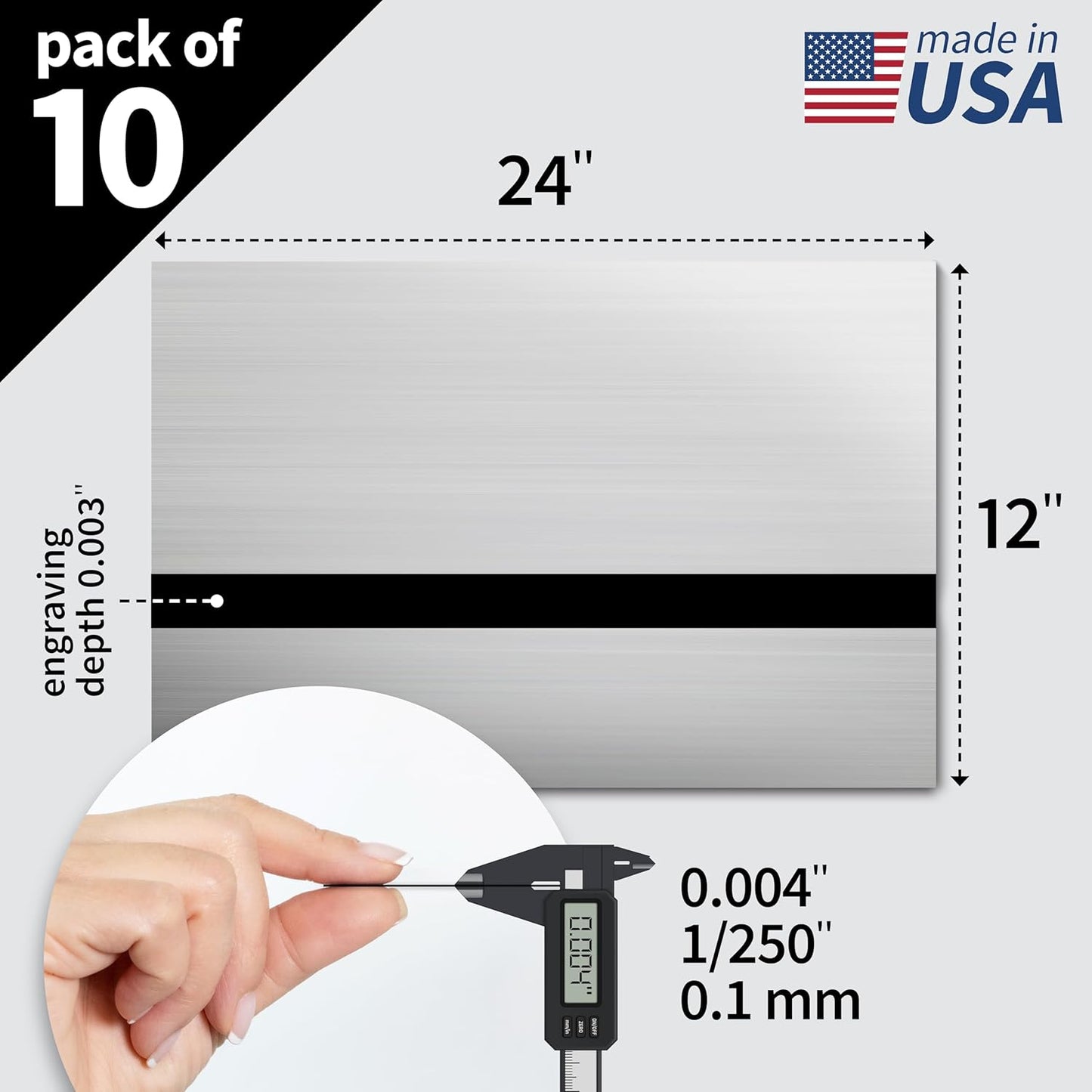 Trotec TroLase Lights | 24"x12"x1/250"(0.1mm thick) | Adhesive-Backed Flexible Laser Engraving Sheet/Film for Decal & Label | Double Color Plastic Sheet for Engraving | Brushed Silver/Black | 10pcs