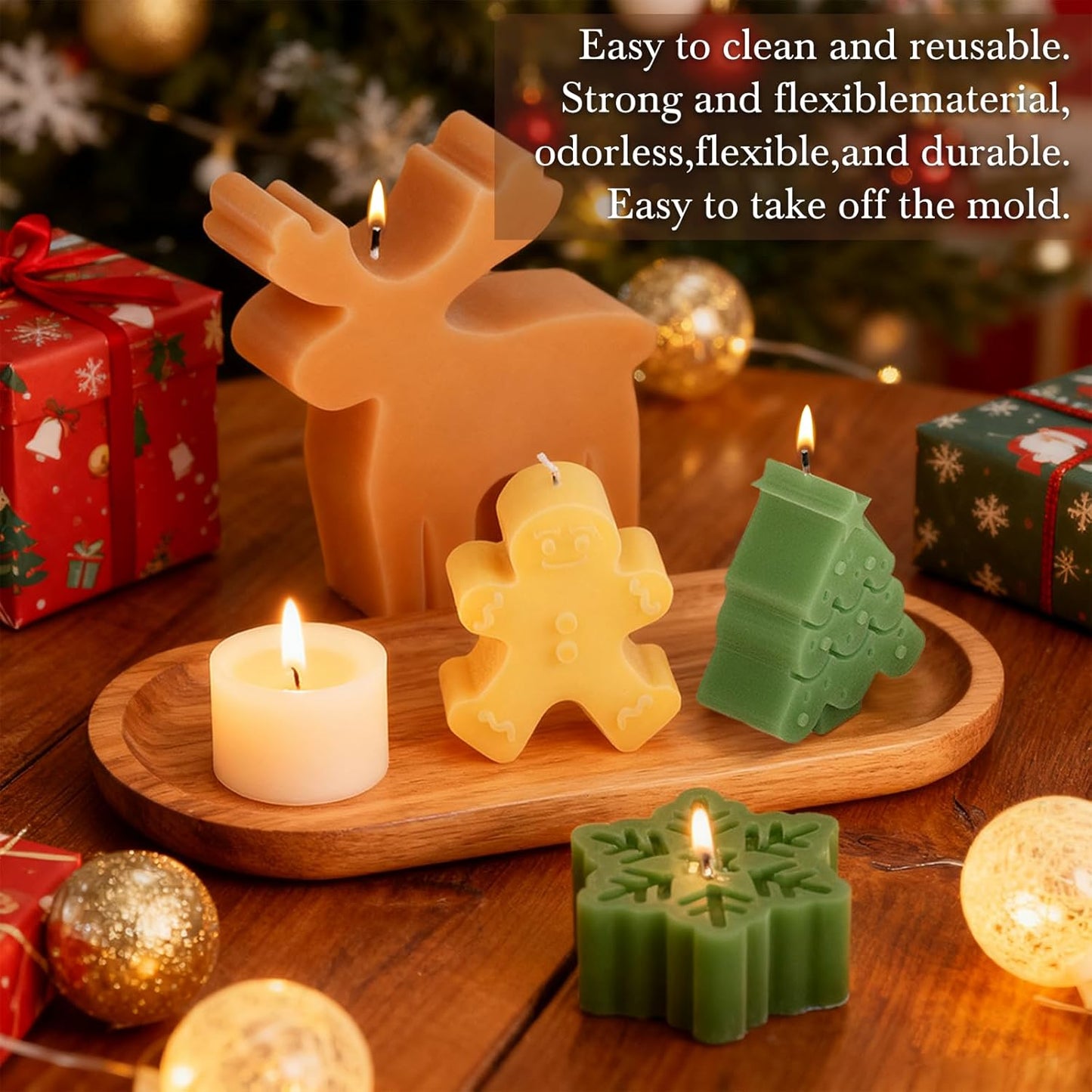 4 Pack Christmas Candle Molds, Moldes para Velas De Navidad Resin Christmas Silicone Molds for Candles, Wax Candle Making Molds for DIY Chocolate, Soap (Snowflake, Snowmen, Christmas Tree, Reindeer)