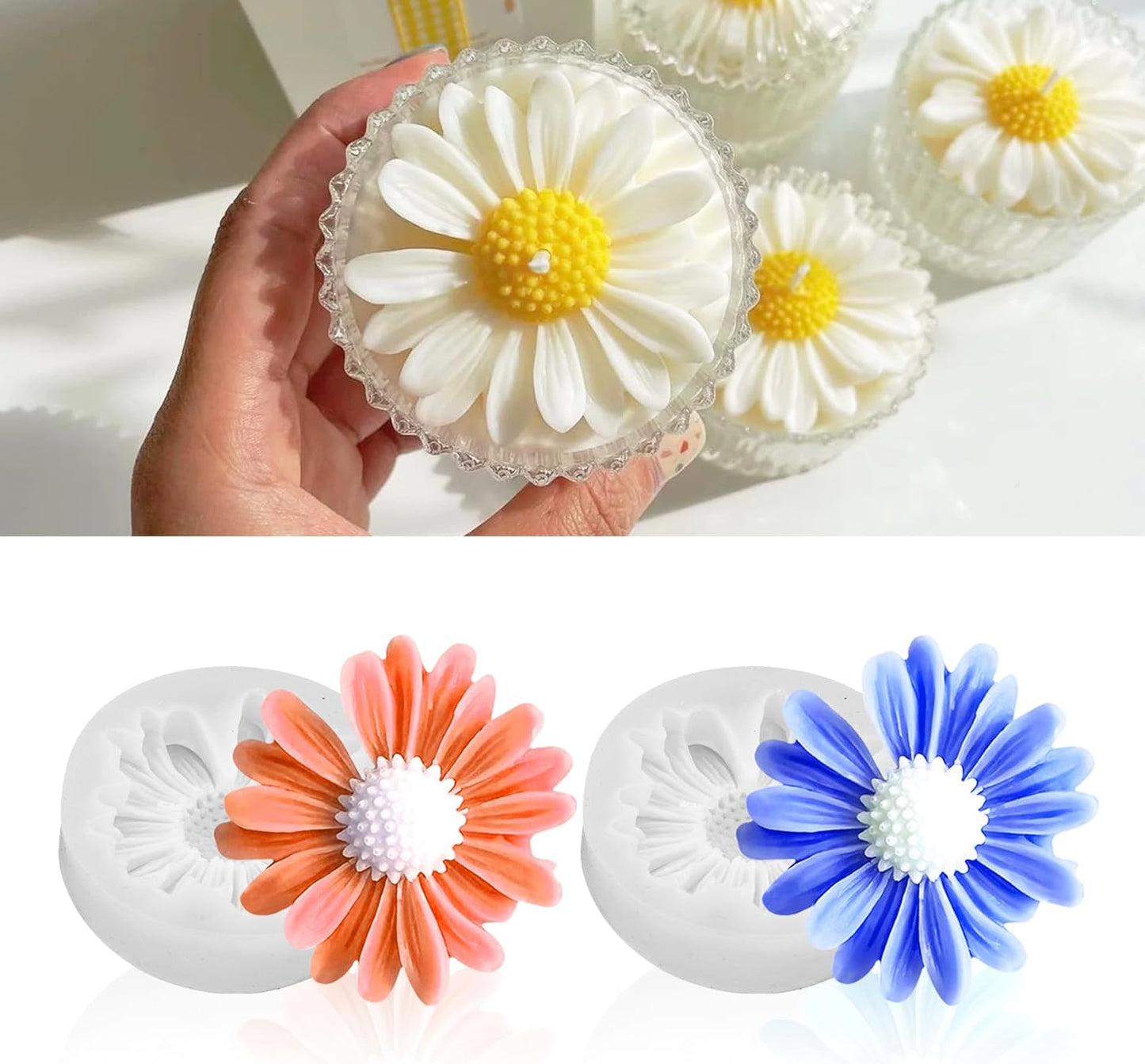 2Pcs Flower Daisy Valentine Silicone Candle Making molds Silicone Flower Shapes Candle Wax Mold for Candles Making florally moldes de silicona para velas molde para velas de silicona