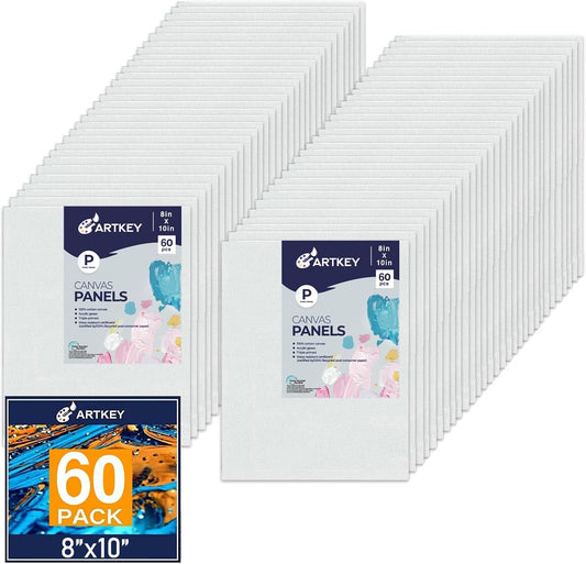 Canvas Panels 8x10 Inch 60-Pack, 10 oz Primed 100% Cotton White Blank Small Canvases for Painting, Flat Canvas Board for Oil Acrylics Watercolor & Tempera Paints