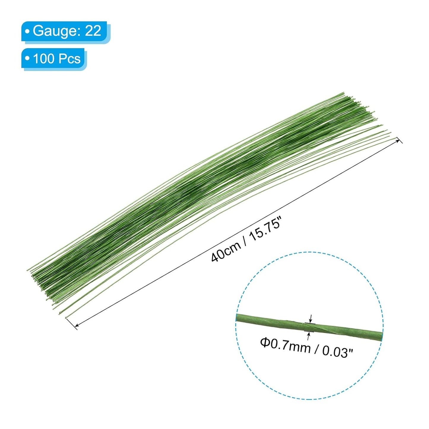 PATIKIL 22 Gauge 16" Floral Stem Wire, 100 Pcs Paper Wrapped Iron Artificial Flower Stem Accessories for DIY Bouquet Stem and Craft Decoration, Light Green