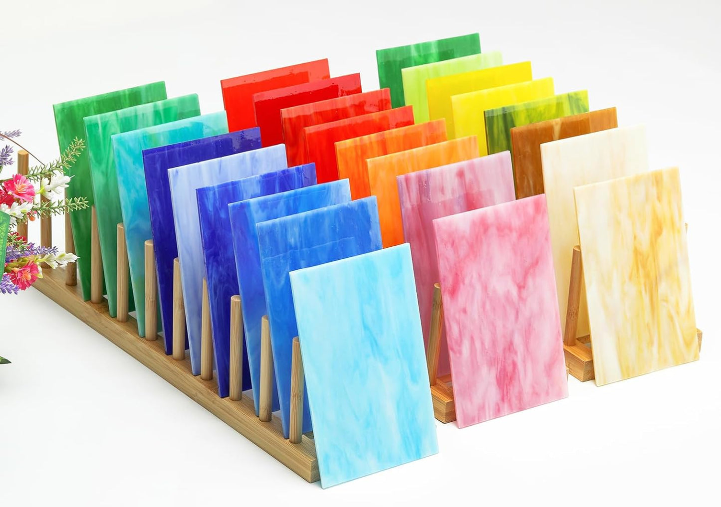 Lanyani 26 Sheets Colorful Vibrant Stained Glass Sheets Variety Assortment Pack, Opaque Mosaic Art Glass Panel Packs for Stain Glass Crafts DIY Projects,4x6 inches