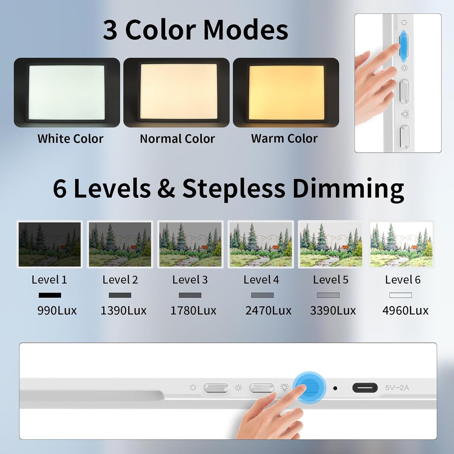 TOHETO Rechargeable Magnetic A2 Light Board 25.2''x18.4'', Large Diamond Painting Light Pad with Side Buttons, 3 Light Colors Light Box for Tracing and Drawing, Dimming LED Light Table for Sketching