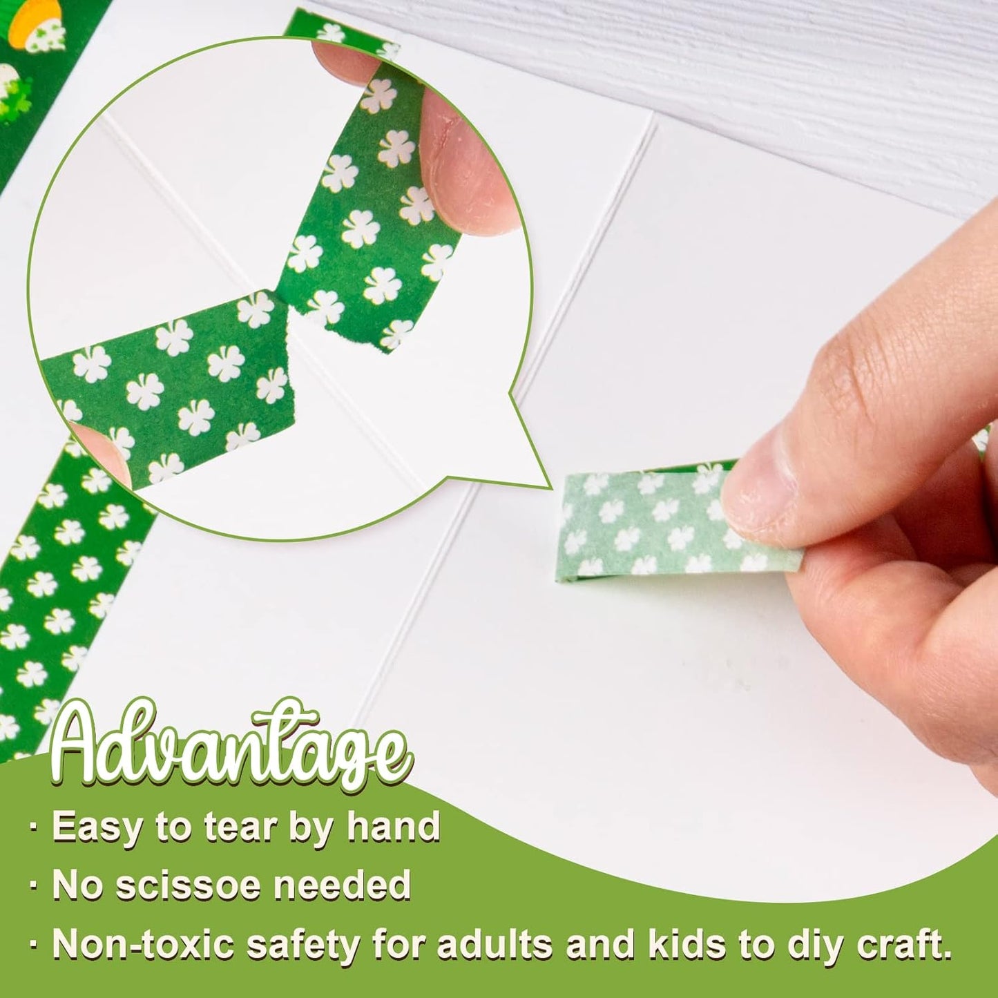 Whaline 12 Rolls St. Patrick's Day Washi Tape Green Shamrock Washi Masking Tape 15mm Clover Plaids Lucky Holiday Paper Tape Sticker for Irish Party Scrapbook Gift Packing DIY Craft Decor, 16.4Ft