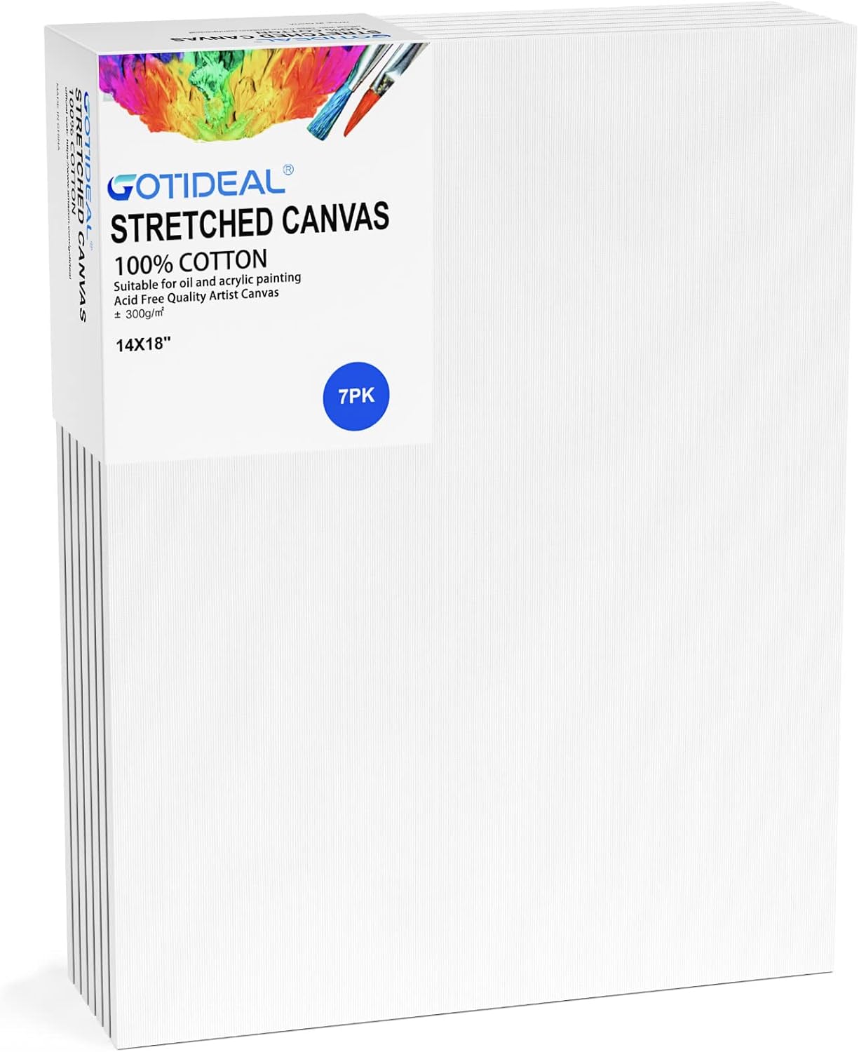 GOTIDEAL Stretched Canvases for Painting, 14x18 Inch Set of 7, Primed White - 100% Cotton Blank Art Canvas Boards for Painting for Acrylic Pouring, Oil Paint Dry & Wet Art Media