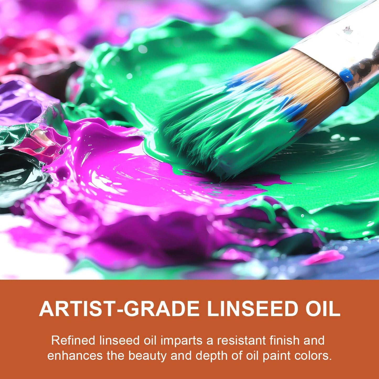 JOFOOK Refined Linseed Oil Medium for Oil Paintings,550ml/18.6oz Linseed Oil for Oil Based Paint,Artists' Paint Thinner with a Painting Knife and Paintbrush,Enhance Flow & Translucency Thinning Oil