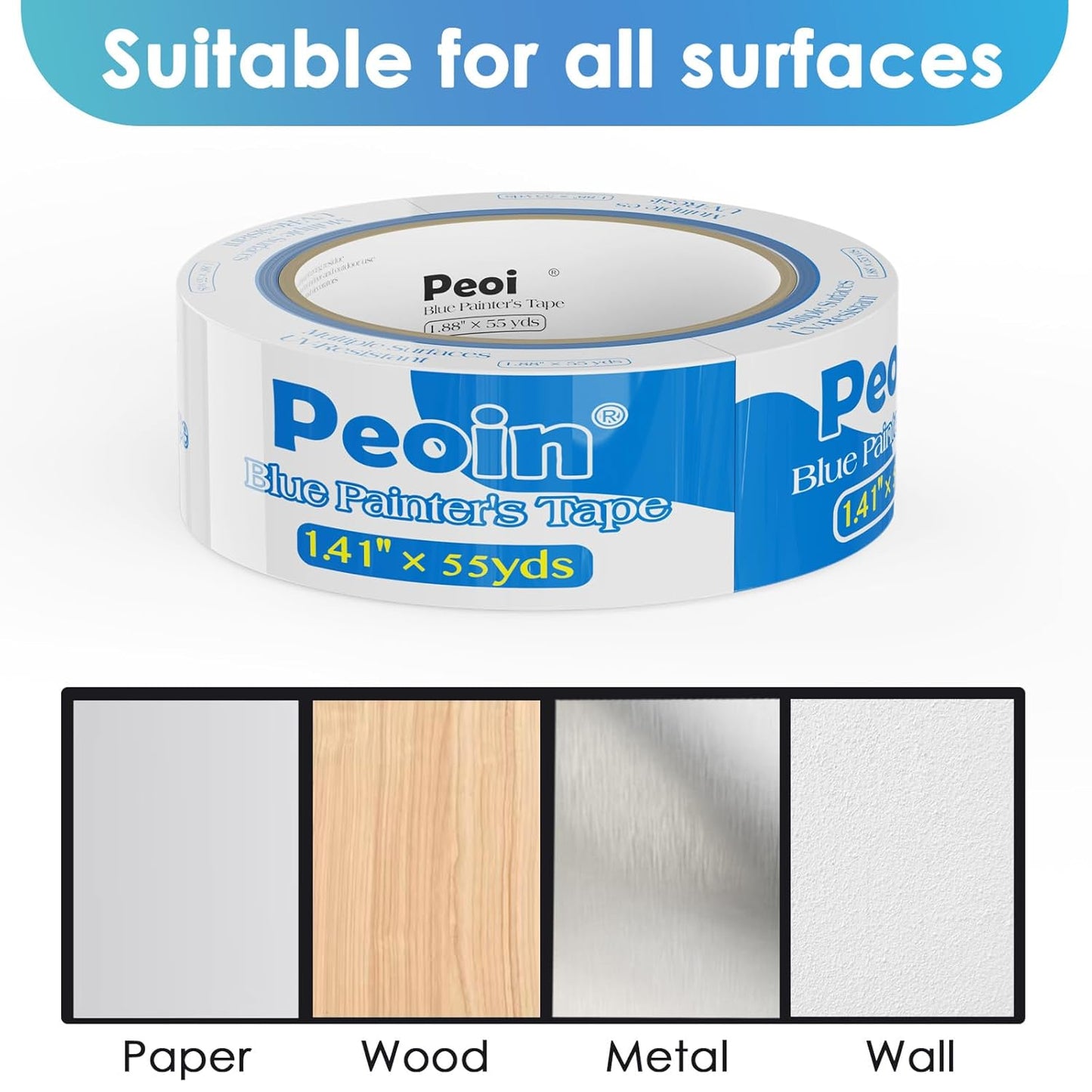 Blue Painters Tape 1.5 Inch Bulk, 32 Roll Painting Tape Blue Masking for Painting Wall DIY Edge, Paint 1.41 Inch 55 Yards X 32 Rolls 1760 Total Yards