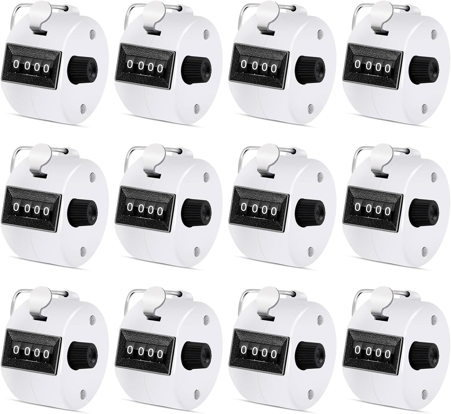 12 Pcs Hand Tally Counter 4-Digit Lap Counter Clicker, Manual Mechanical Handheld Pitch Click Counter with Finger Ring for School Golf & Knitting Row Croche