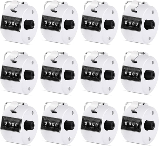 12 Pcs Hand Tally Counter 4-Digit Lap Counter Clicker, Manual Mechanical Handheld Pitch Click Counter with Finger Ring for School Golf & Knitting Row Croche