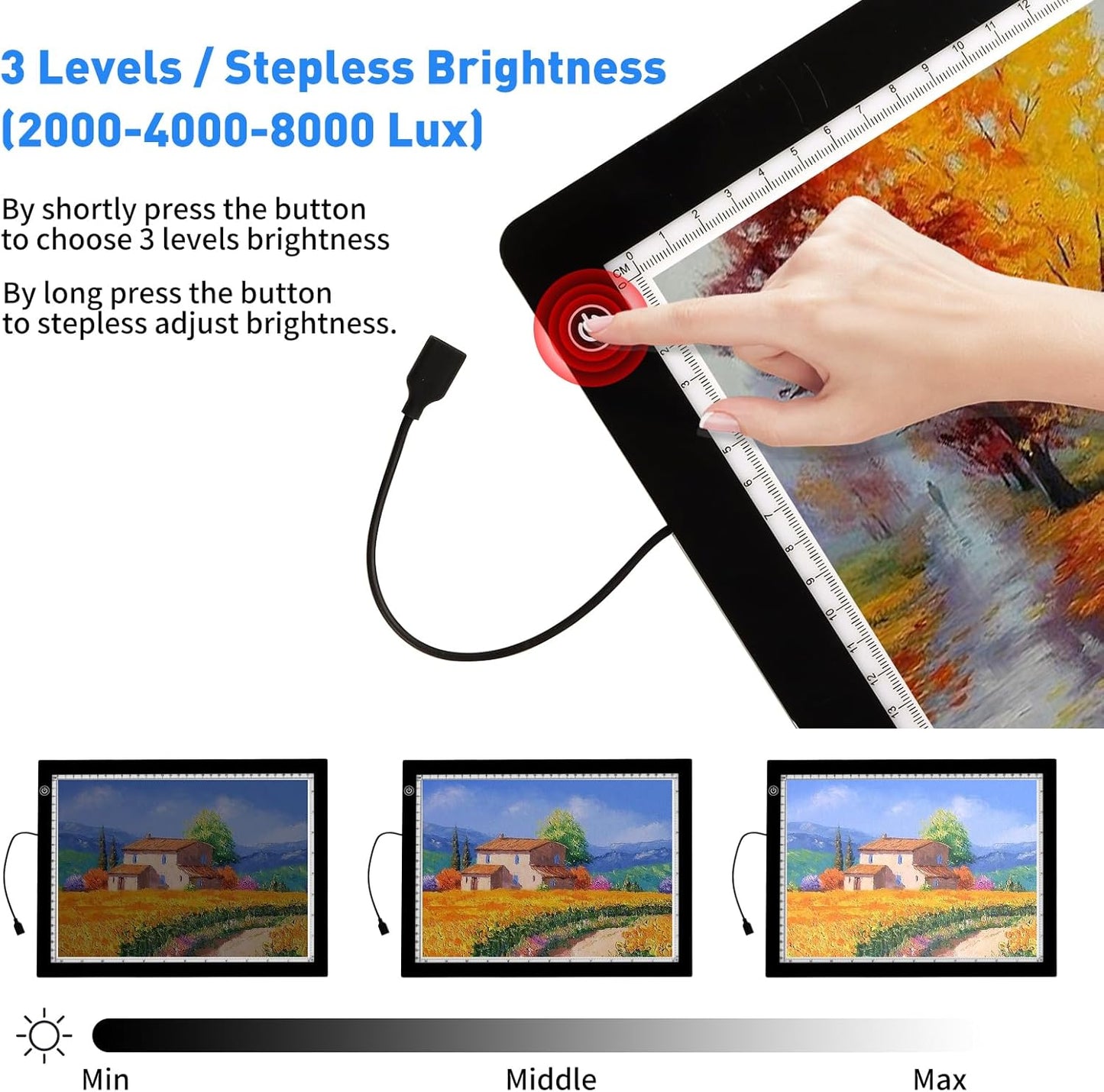 A3 Light Pad with Foldable Stand, UL Certified Adapter, 8000 Lux Super Bright Ultra Thin Pad for Cricut Weeding Vinyl, Artist Drawing Light Box/Board/Table for Tracing, Sketching - Black