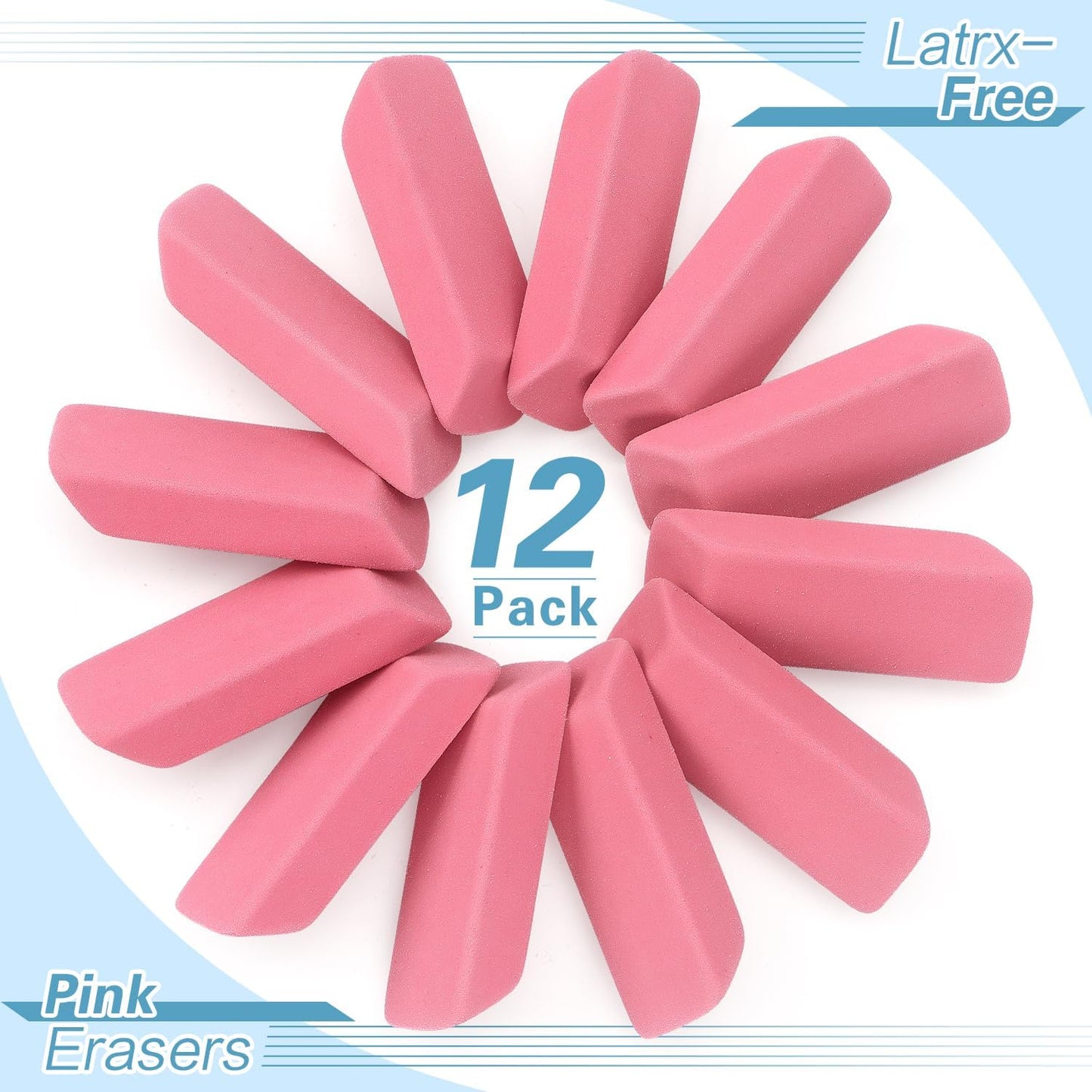ZZTX 12 Pack Pink Erasers Pencil Erasers for Kids, Large Bulk Pink Eraser for School, Art Erasers for Drawing