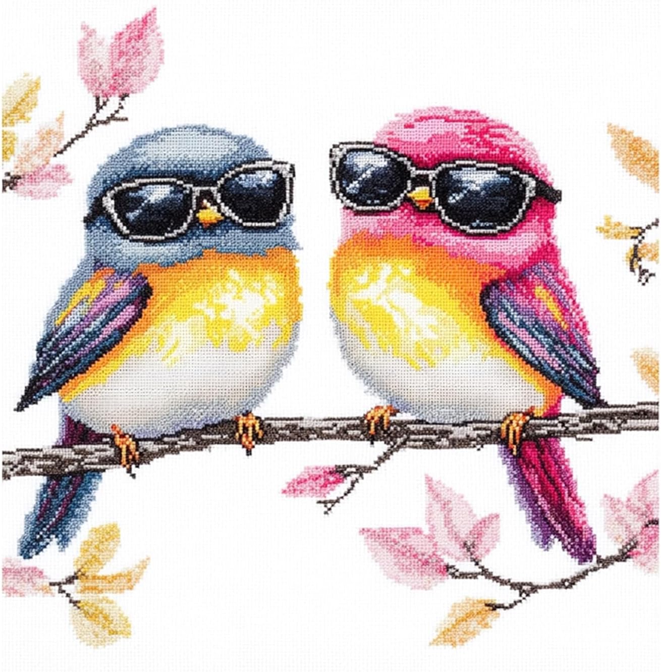 51buyoutgo 11CT Stamped Cross Stitch Kits for Adults - 12x12 in Embroidery Kit with Funny Easy Washable Colorful Birds Pattern, Pre Printed Fabric, Fit for DIY Home Decor, Mom Gifts & Stress Relief