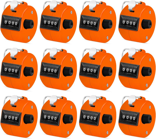 12 Pcs Hand Tally Counter 4-Digit Lap Counter Clicker, Manual Mechanical Handheld Pitch Click Counter with Finger Ring for School Golf & Knitting Row Croche