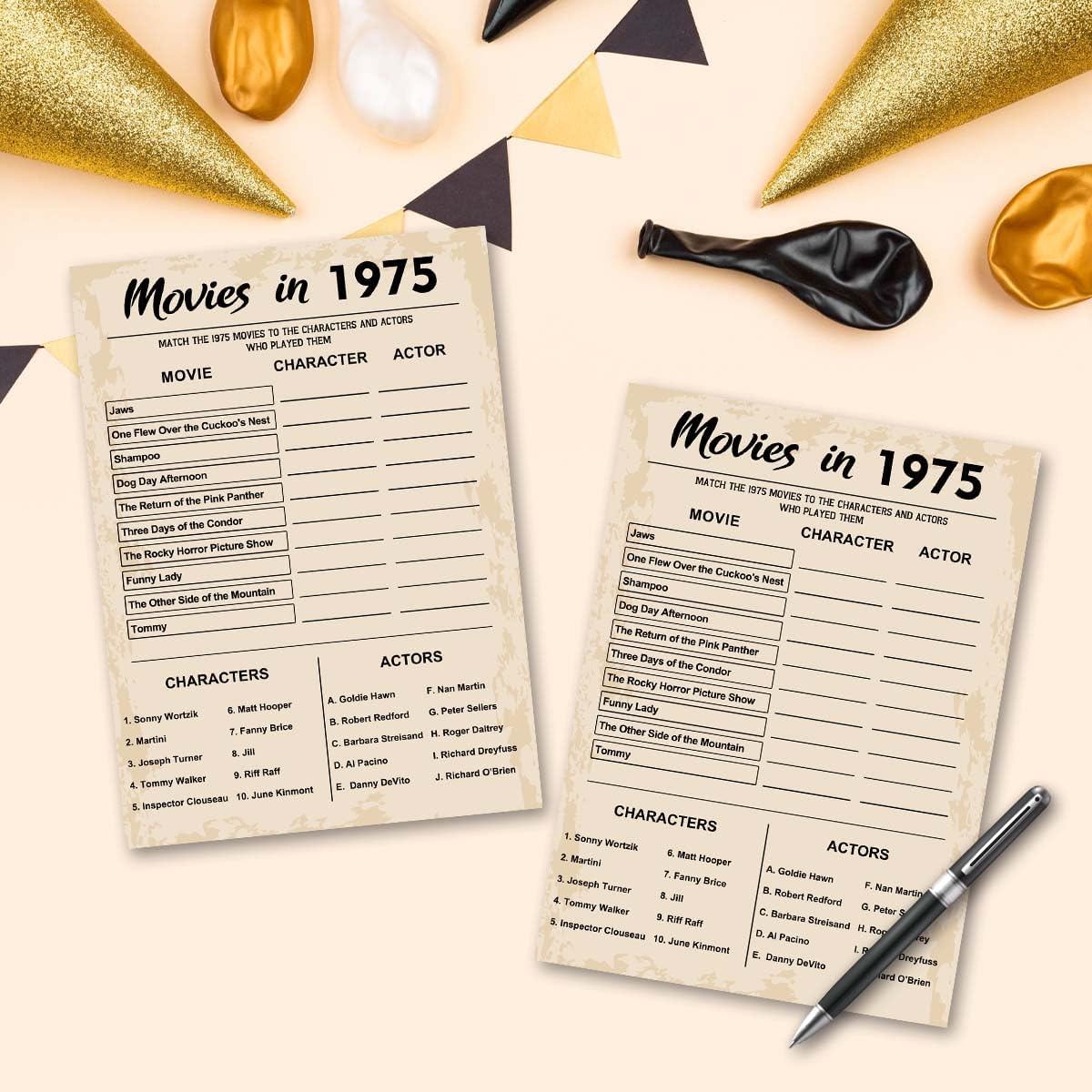 50th Birthday Party Games, Movie in 1975 Games, Birthday Party Supplies for Adults, Fun 1975s Party Game，Pack of 30 Cards