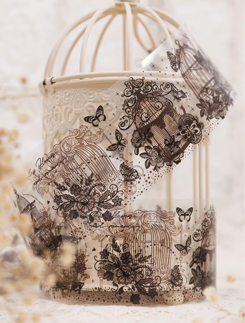 3pcs Vintage Lace Tape Cutout Art Lace Black White Stickers Roll Sticker PET Reusable Exquisite Lace Floral Cage Pattern Tape for DIY Scrapbook Album Journal Photo Frames Decor