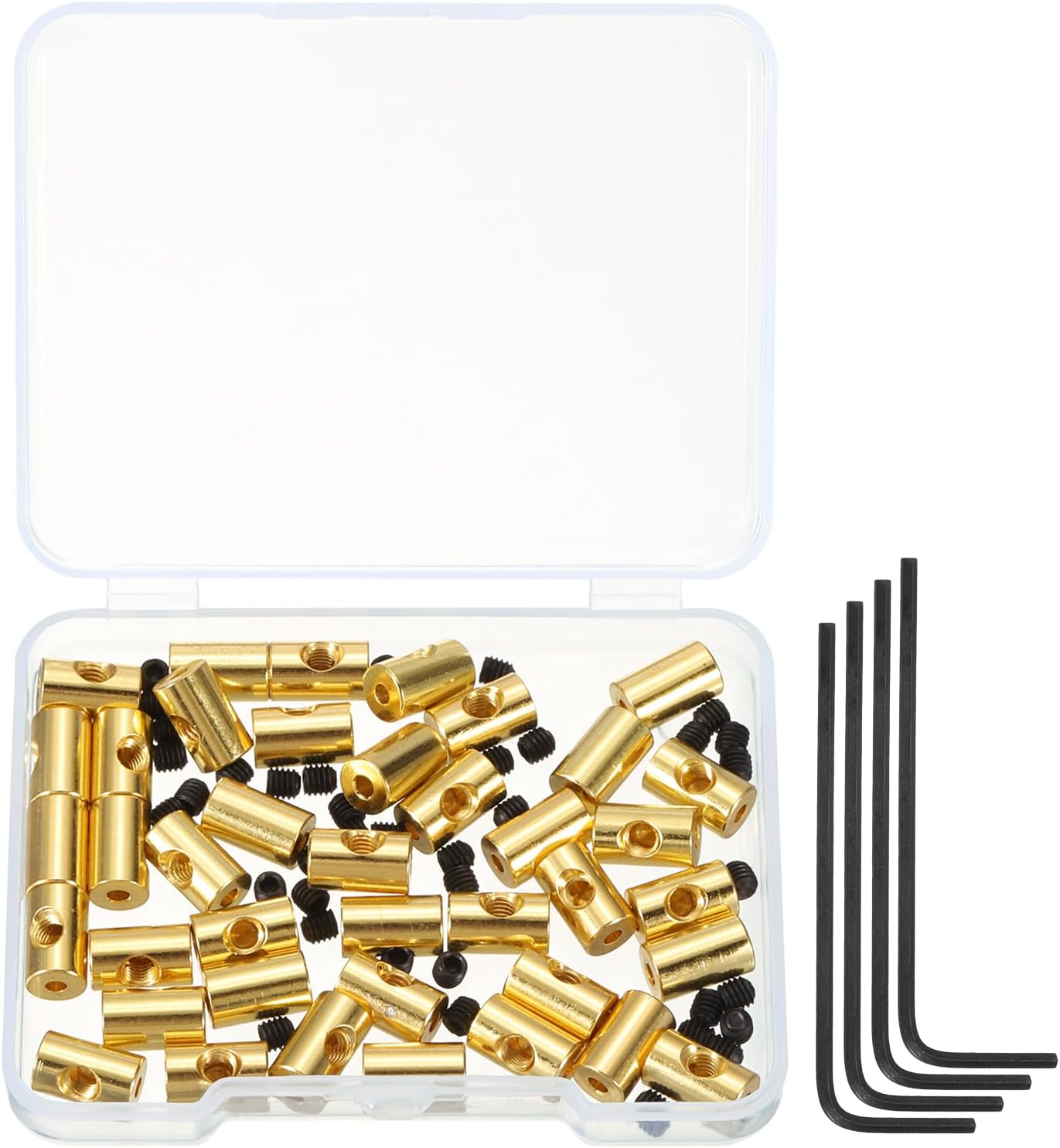 MECCANIXITY 40 Pcs Metal Locking Pin Backs, Locking Pin Keepers Clasp 9mm(H) with 4 Wrench Replacement in Storage Case for Badge, Brooch, Gold Tone