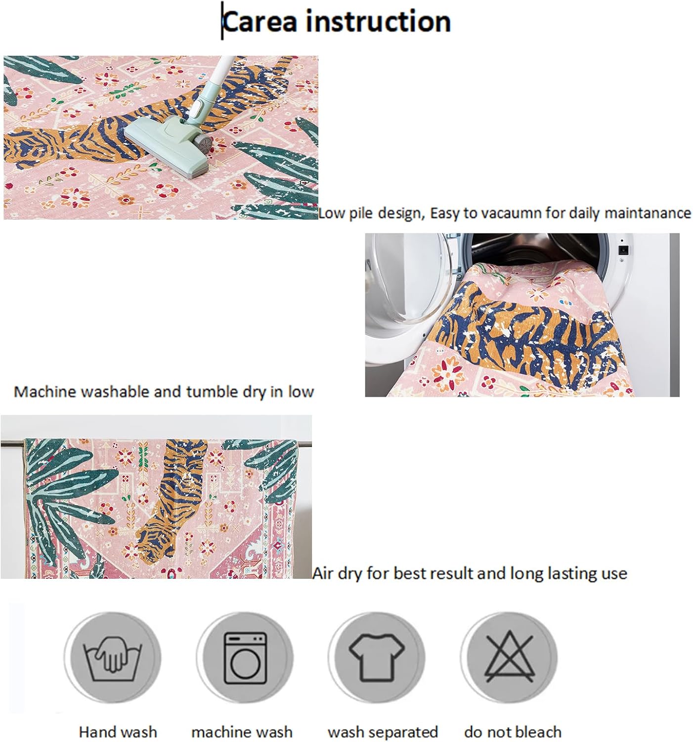 Oriental Tropical Hallway Runner Rug 2x8 Washable, Thin Stain Resistant Pink Boho Runner Rug for Entryway Kitchen Bedroom Laundry, Vintage Abstract Hippie Indian Botanical Long Floor Carpet