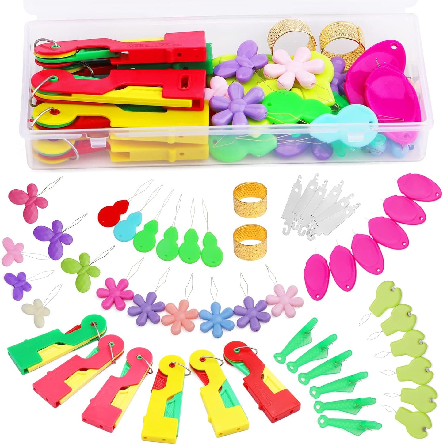 Fedmut Needle Threaders Set, 51 Pcs Needle Threader Tool Needle Threaders for Hand Sewing Craft, 9 Types Needle Threader with Thimbles Great for Hand Sewing Needle Work, Sewing Machine, Embroidery