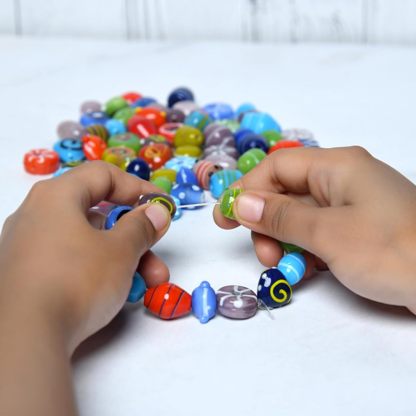 2/3 LB Bag of Assorted Glass Beads for Jewelry Making, Lampwork Murano Bead Mix for Bracelets and Necklaces, Crafting Beads Supplies Kit, Large & Small Beads (Candy Beads Mix)