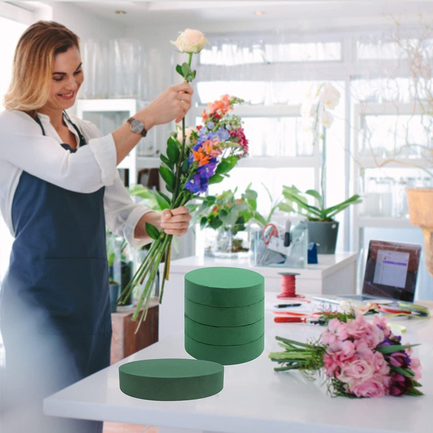 LOMIMOS 6'' Premium Round Floral Foam,Green Wet Foam Blocks for Floral Arrangements Decorations Flower Arrgement DIY Craft,Pack of 4