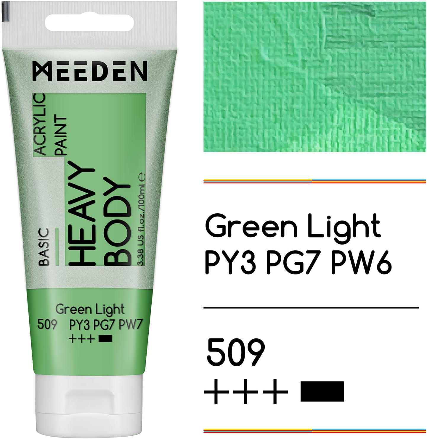 MEEDEN Acrylic Paint Green Light: 100ml/3.38oz Heavy Body Acrylic Paint Tube Bundled with Additional Titanium White Color for Art Craft Painting