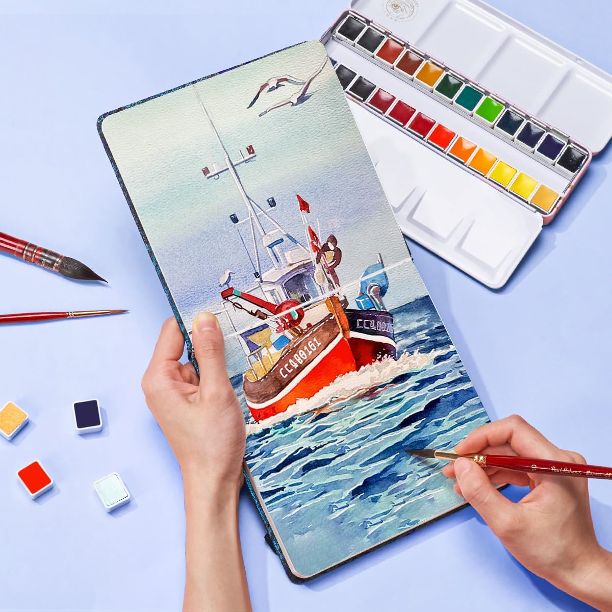 Lightwish Square Watercolor Journal,100% Cotton,300gsm/140lb,Acid-Free,24 Sheets Cold Press Watecolor Sketchbook for Artists Adults Students,6.29 * 6.29 Inches(Blue Starry Sky)