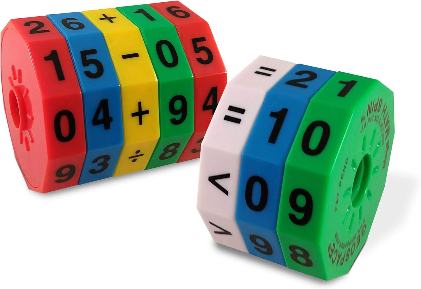 Geospace Original Math Spin Educational Travel Edition for Kids with Numbers & Arithmetic Operations- Handheld Magnetic Learning Game with 8 Magnetic Spin Wheels & Handmade Storage Pouch