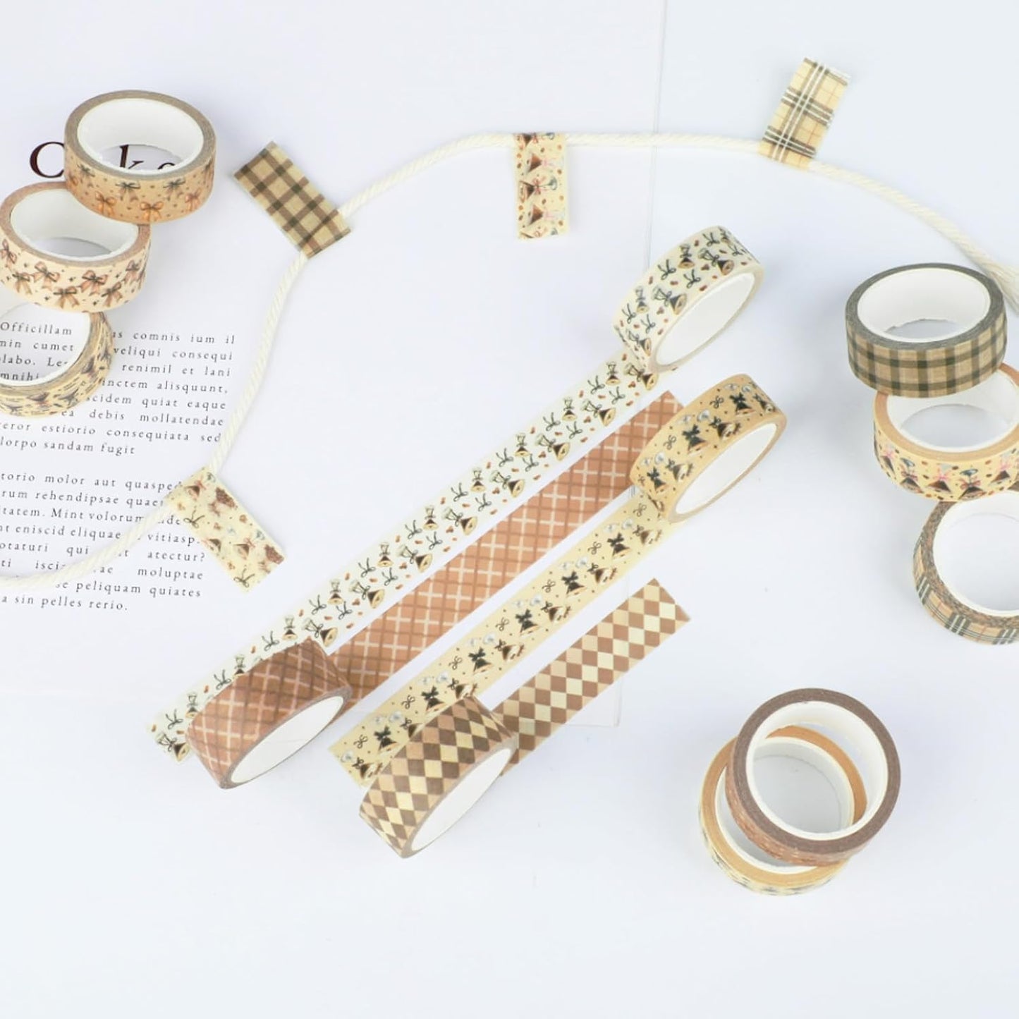 12 Rolls Martini Washi Tape, Vintage Brown Checkered Bow Masking Tape, Martini Coffee Decorative Sticker for Party Afternoon Tea Holiday Scrapbook Journal DIY Craft Gift Wraps 16.4FT