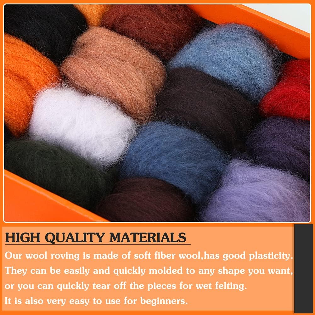 Mayboos 30 Colors Wool Roving Yarn for Needle Felting - DIY Craft Fiber Wool for Wet Felting - 3g/Color (Dark Color)