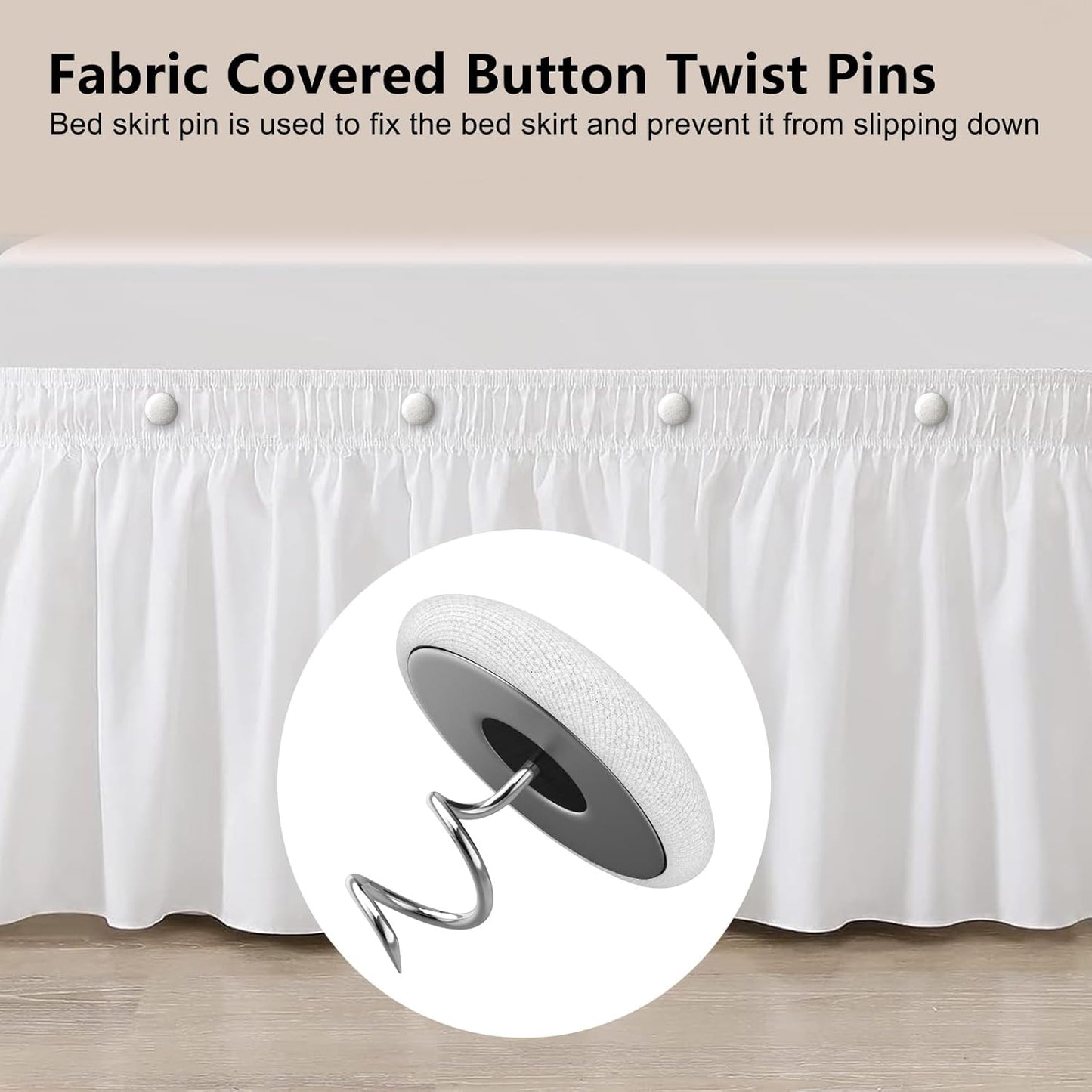 Linen Fabric-Covered Twist Pins - 8 Colors Upholstery Pins & Bed Skirt Pins -Used to Secure Sofa Cushion, Armrest Covers, Furniture & Bed Skir(12, White)