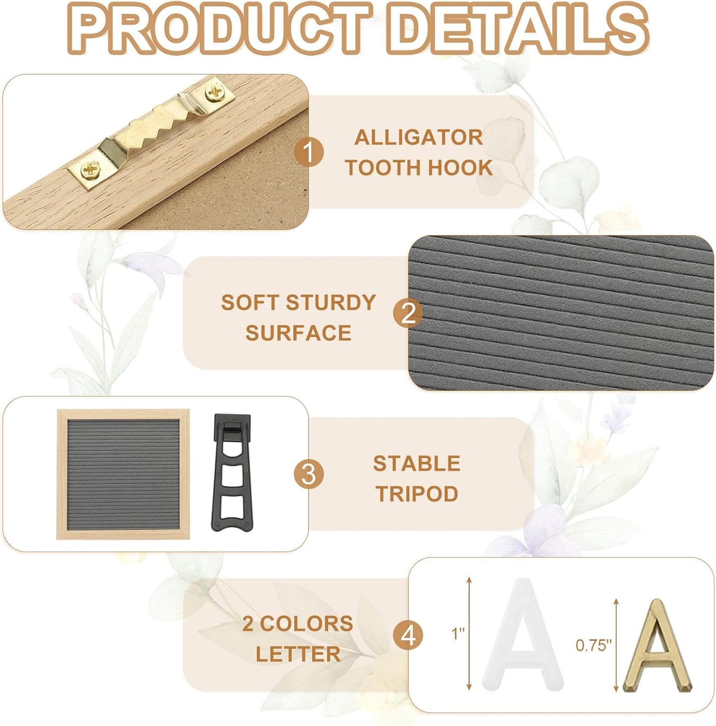 PATIKIL Felt Letter Board, 10x10Inches Gray Wooden Changeable Message Board with Storage Bag Stand for Kitchen Menu Classroom Farmhouse Decor Notes, White Bronze Letter