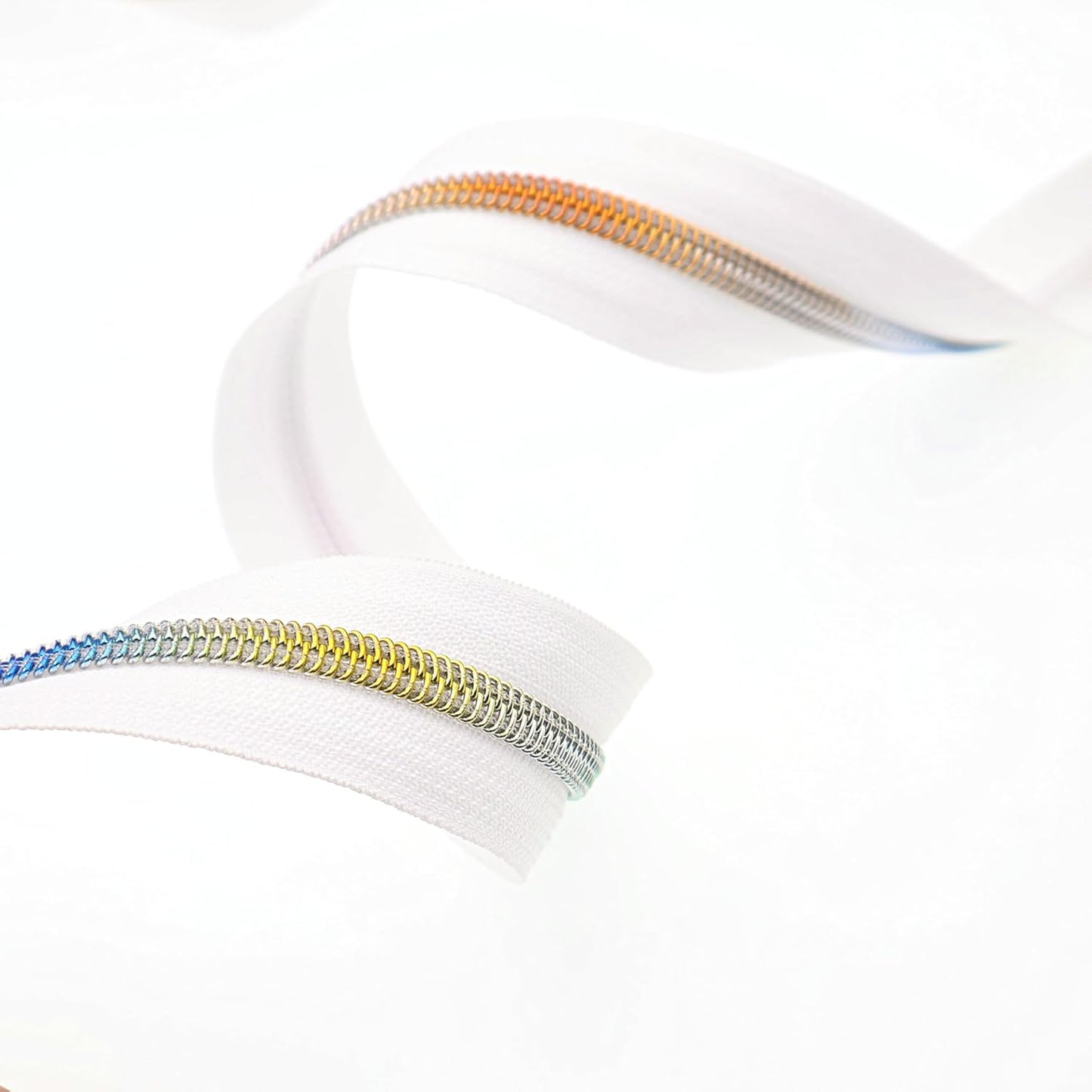 Leekayer #5 Rainbow Teeh Metallic Nylon Coil Zippers by The Yard Bulk 10 Yards White Zipper Tape with 25pcs Silver Ring Pull Sliders for DIY Sewing Tailor Craft Bag(White)