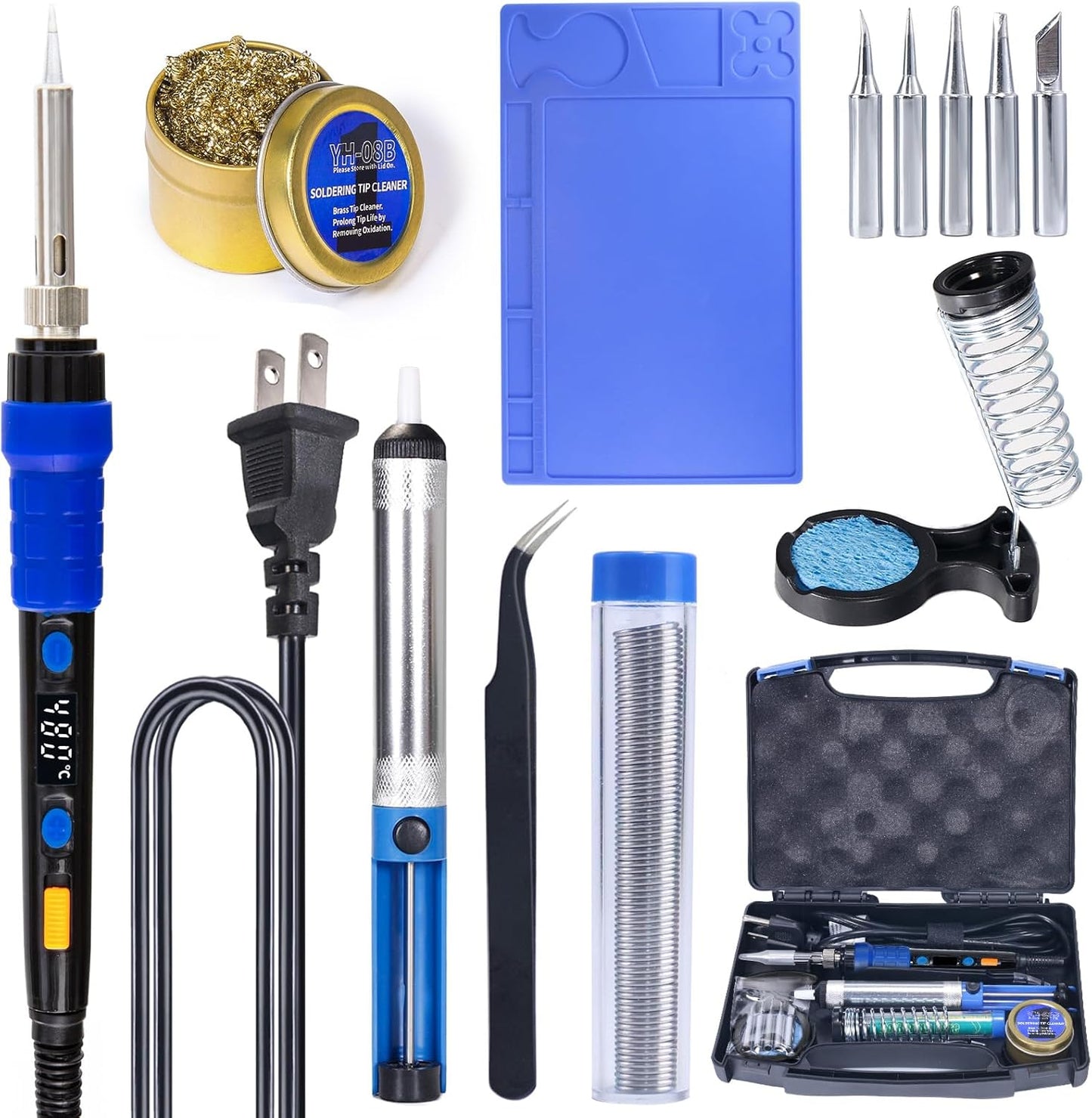 YIHUA 928D Soldering Iron Kit, 65W Soldering Iron, Fully Digital, Display °F/°C, Temperature Control, Accuracy 194~896℉- Soldering Kit with Sleep Function, Temp. Correction Function, Holder &more.