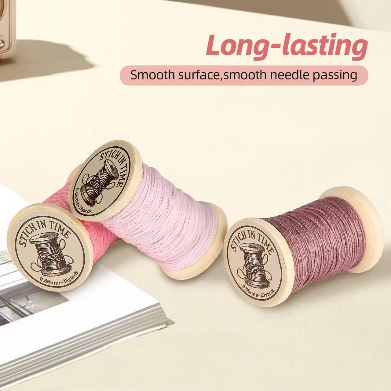 Natural Waxed Thread, 0.55mm/0.8mm, Wax Thread for Handcrafted Wrapping, Sewing, Bookbinding, Leather Threads, Beginners Craft DIY, Hemp Cord (Rose/Lilac/Mauve, 0.8mm/16 Yards)