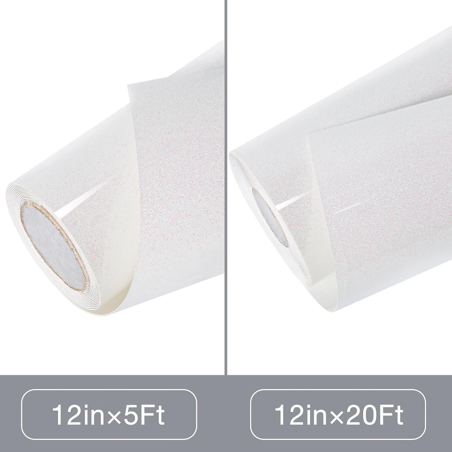 TORC Iridescent White HTV Heat Transfer Vinyl Roll 12 in x 5 ft Sparkly Rainbow White Iron-on Transfer for T-Shirts