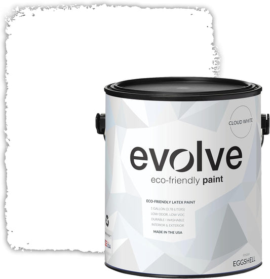 EVOLVE Paint & Primer: Environment-friendly, Eggshell with One-coat Coverage for Interior & Exterior surfaces (Cloud White, 1-Gallon)