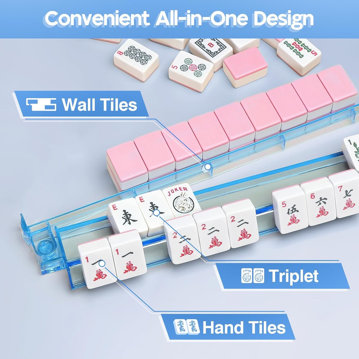 Mahjong Racks with Pushers Set of 4, Mahjong Tile Pushers and Racks, Acrylic Majiang Tile Holders Accessories (4 Colors)