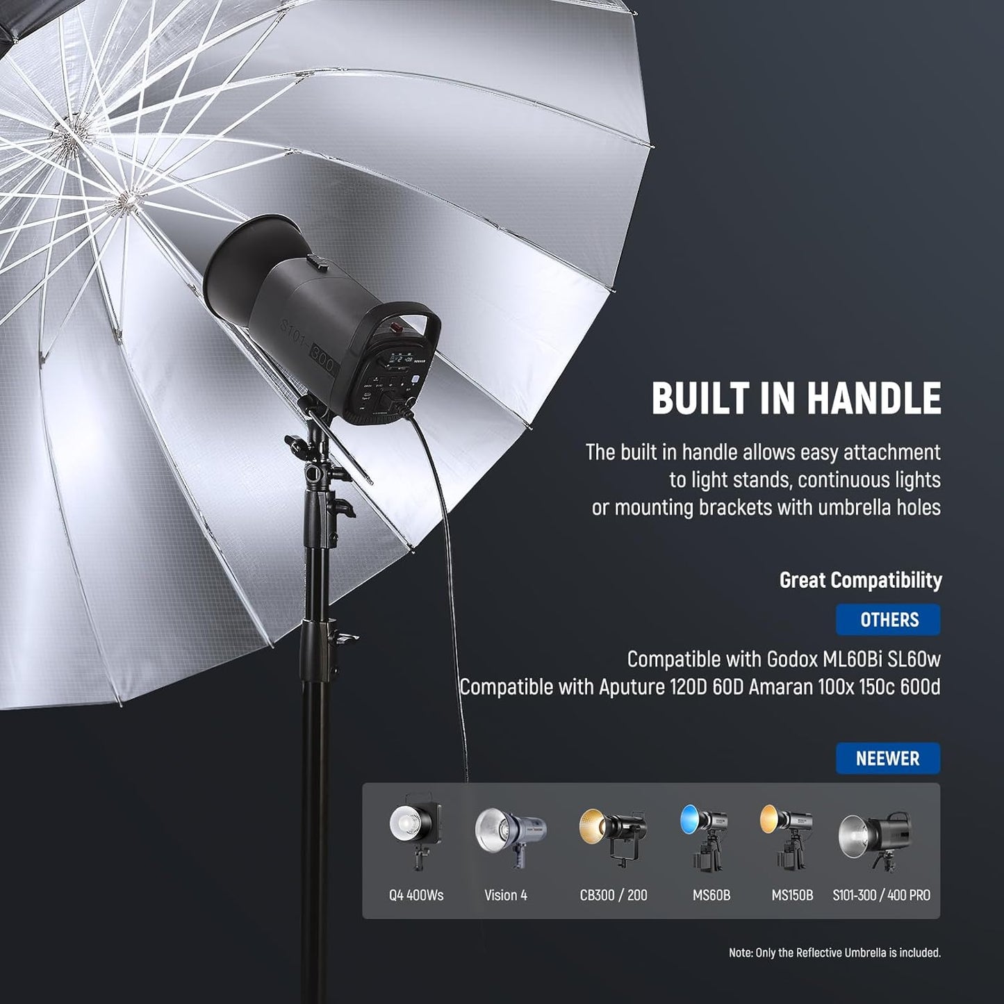 NEEWER 51"/130cm Parabolic Reflective Umbrella Photography with Silver Inner, Soft Lighting with Diffuser Cover, Bag, Quick Fold for Camera Photo Studio Video Light Shooting Monolight Flash, NS2U
