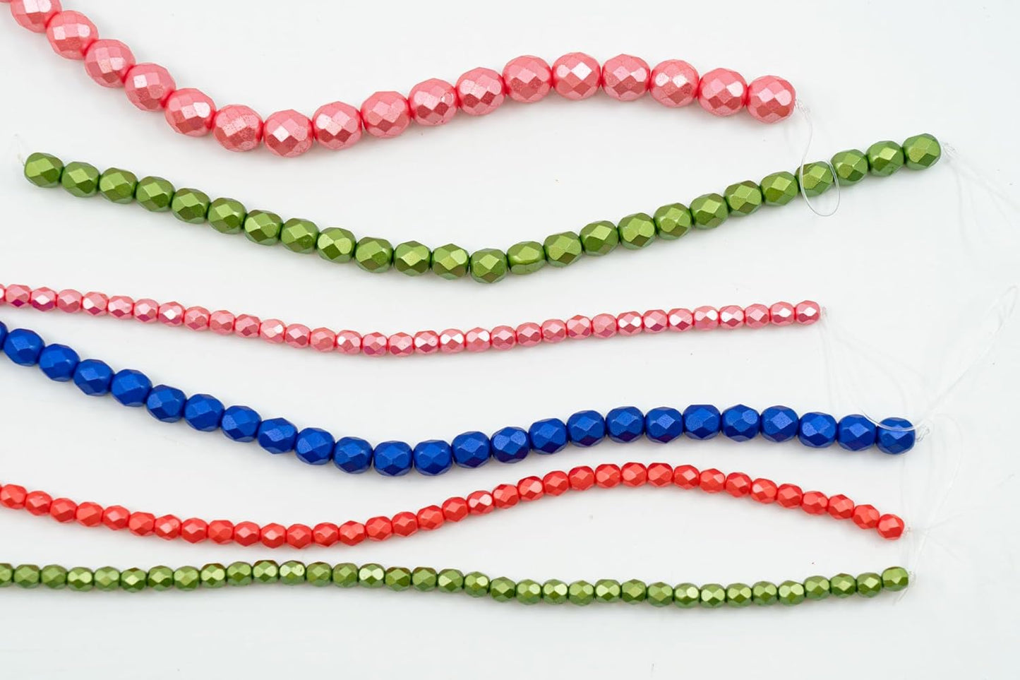 170 pcs Set of Czech Faceted Round Glass Beads, 6X Stranded Fire-Polished Beads by 15 cm - Pink - kit for Jewelry Making