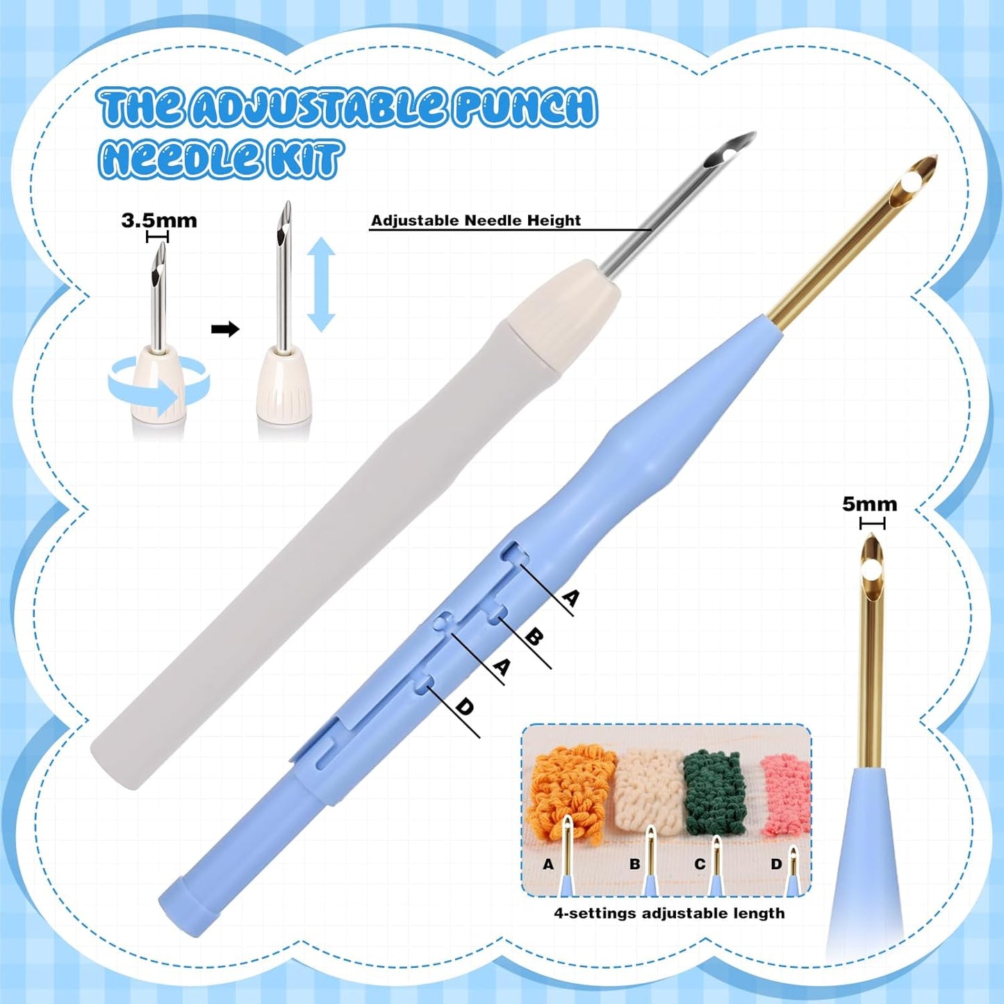 35Pcs Punch Needle Kit Adult Beginner, Adjustable Punch Needle Tool with Different Size Needles & Storage Case, Wooden Handle Embroidery Pen Set for Decoration, Gifts & DIY Craft Project