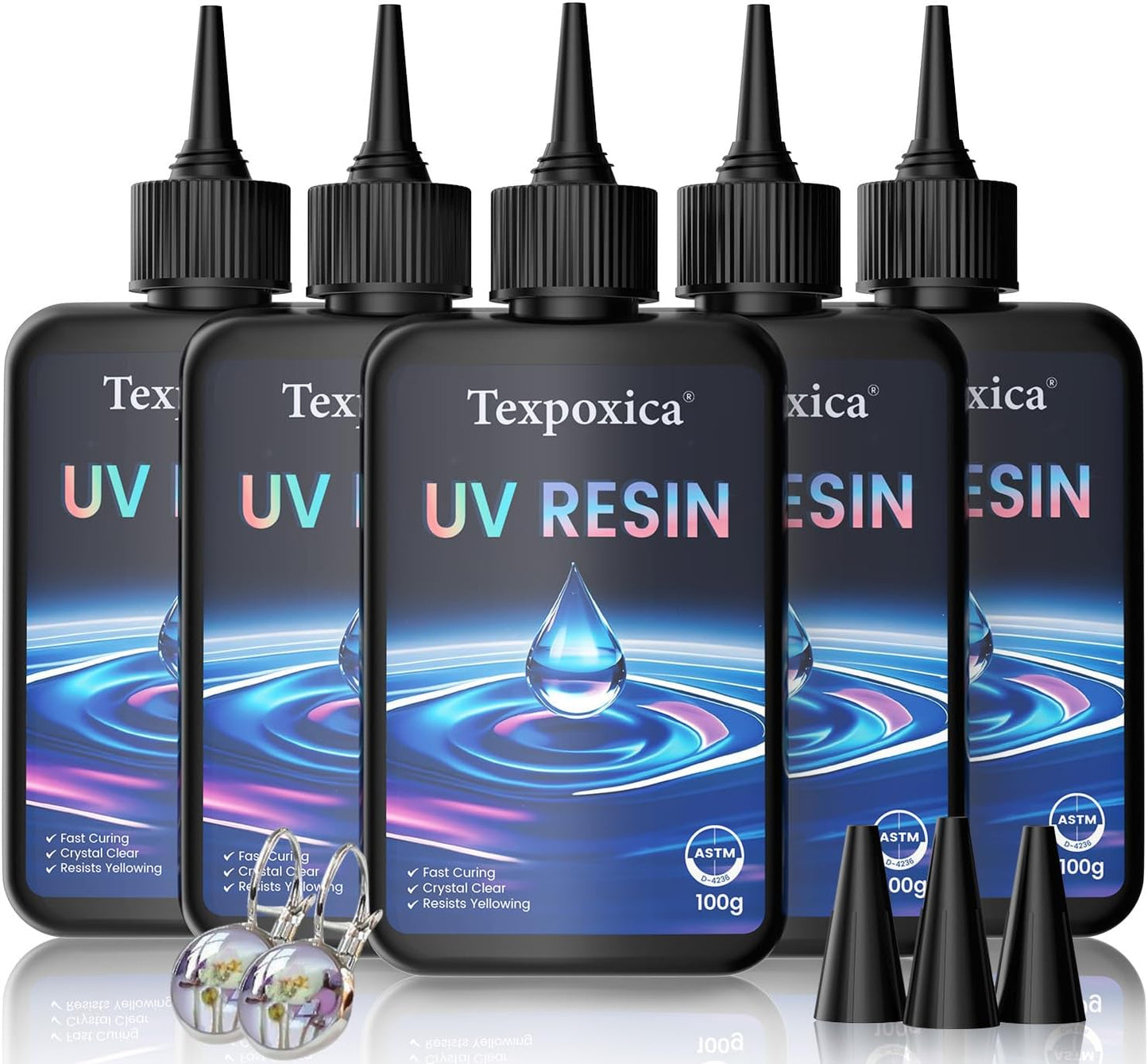 Texpoxica UV Resin 500g-Upgraded UV Resin Kit, Hard Type Crystal Clear Fast Curing UV Epoxy Resin for Craft Jewelry Making