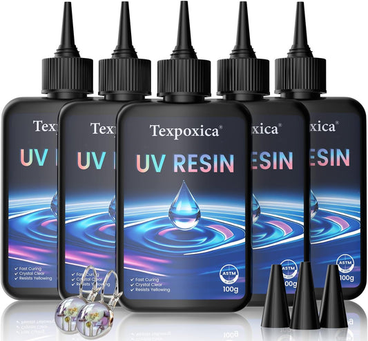 Texpoxica UV Resin 500g-Upgraded UV Resin Kit, Hard Type Crystal Clear Fast Curing UV Epoxy Resin for Craft Jewelry Making