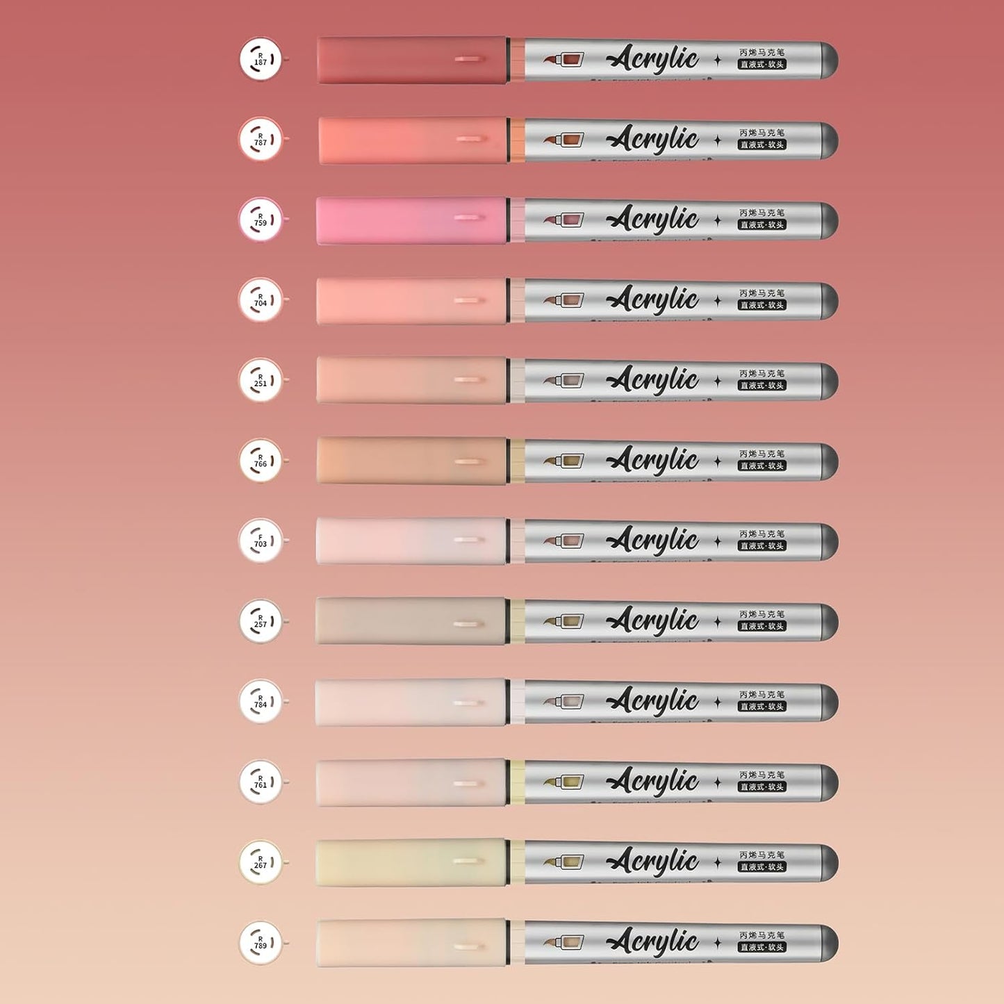 Skin Tone Acrylic Paint Pens,12 Color Paint Pens Markers,Brush Tip Paint Pens for Rock Painting Wood Glass Ceramic Canvas Stone DIY Crafts Making Art Supplies