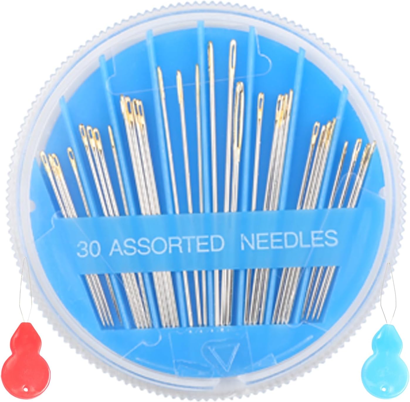Eketirry Premium Hand Sewing Needles，1 Pack 30-Count Assorted Needles for Sewing Repair, 6 Different Sizes Sewing Needles with 2 Threaders (Blue, 1)